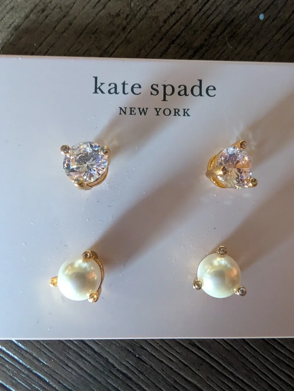 kate spade Gold Crystal and Pearl Stud Earring Set - White & Clear